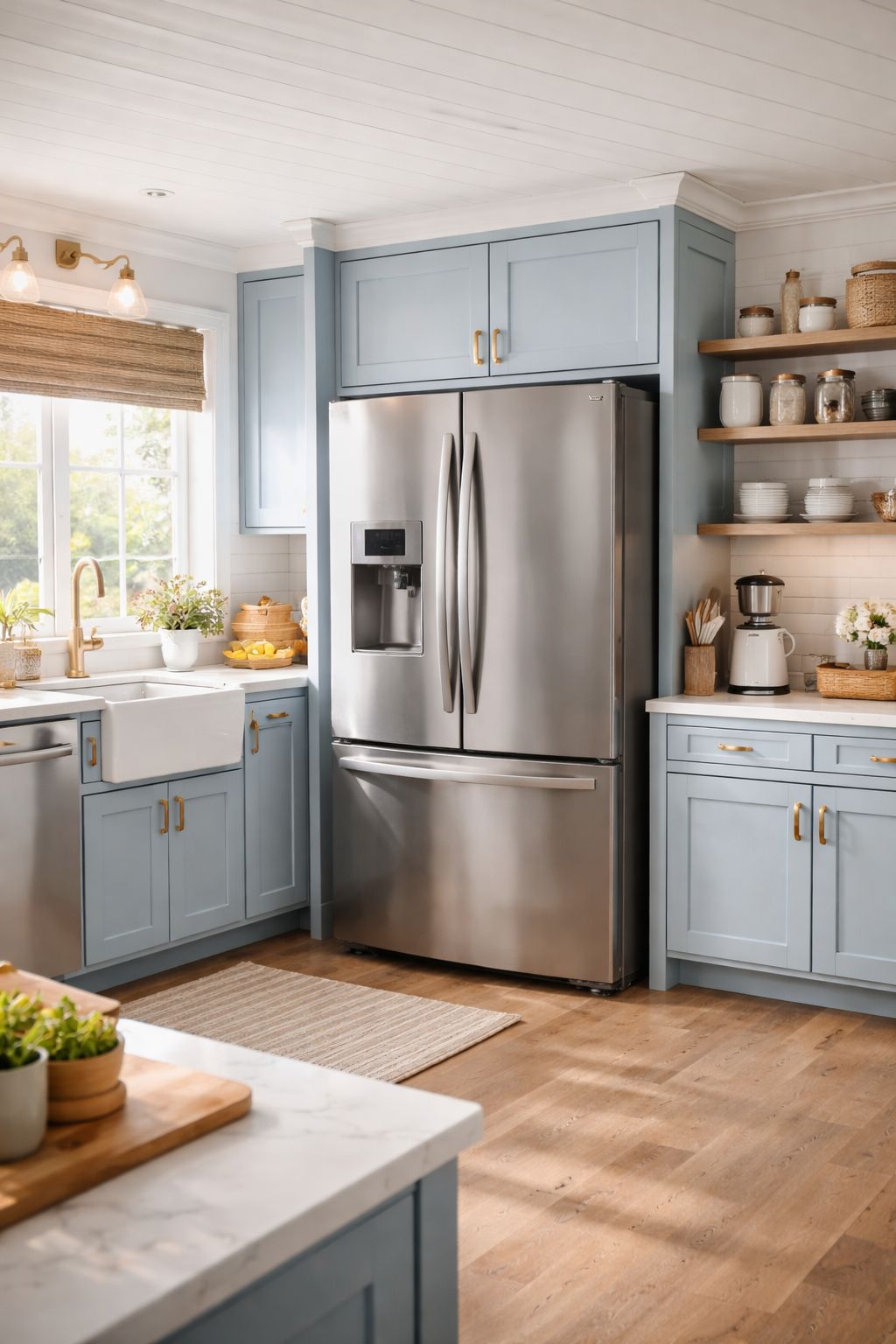 Cocina con nevera de dos puertas